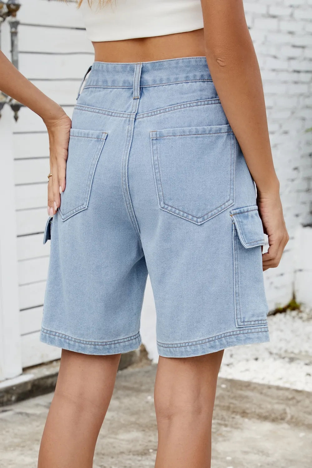 High Rise Denim Shorts Cargo Pockets (10)