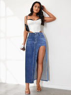 High Rise Slit Denim Skirt (10)