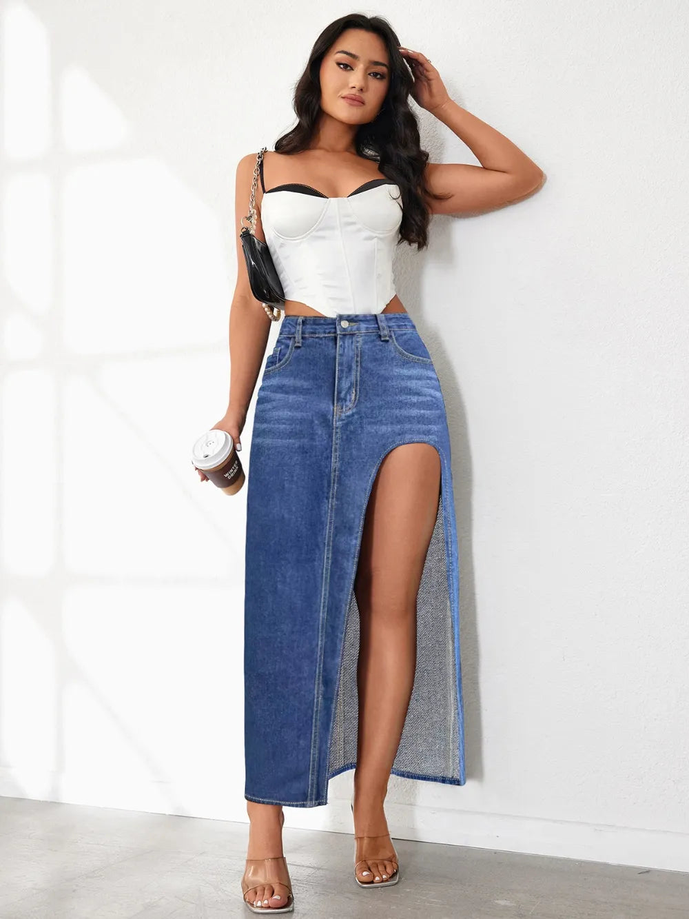 High Rise Slit Denim Skirt (10)