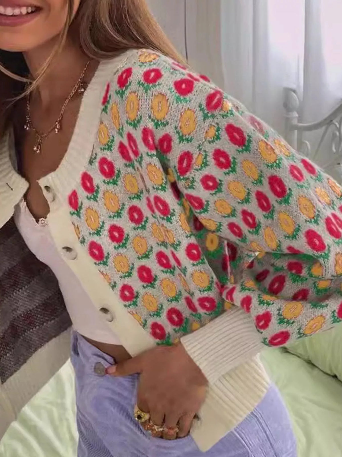 Floral Button Up Long Sleeve Cardigan (4)
