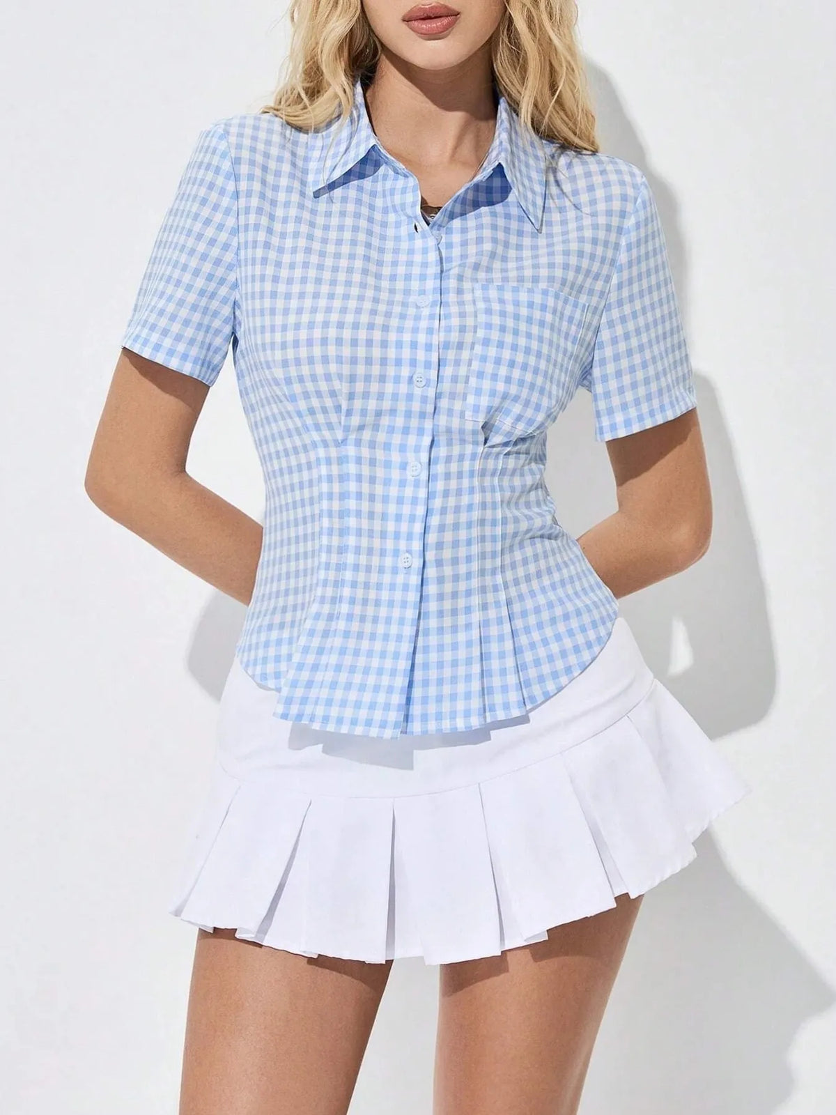 Gingham Short Sleeve Button-up Shirt (5)