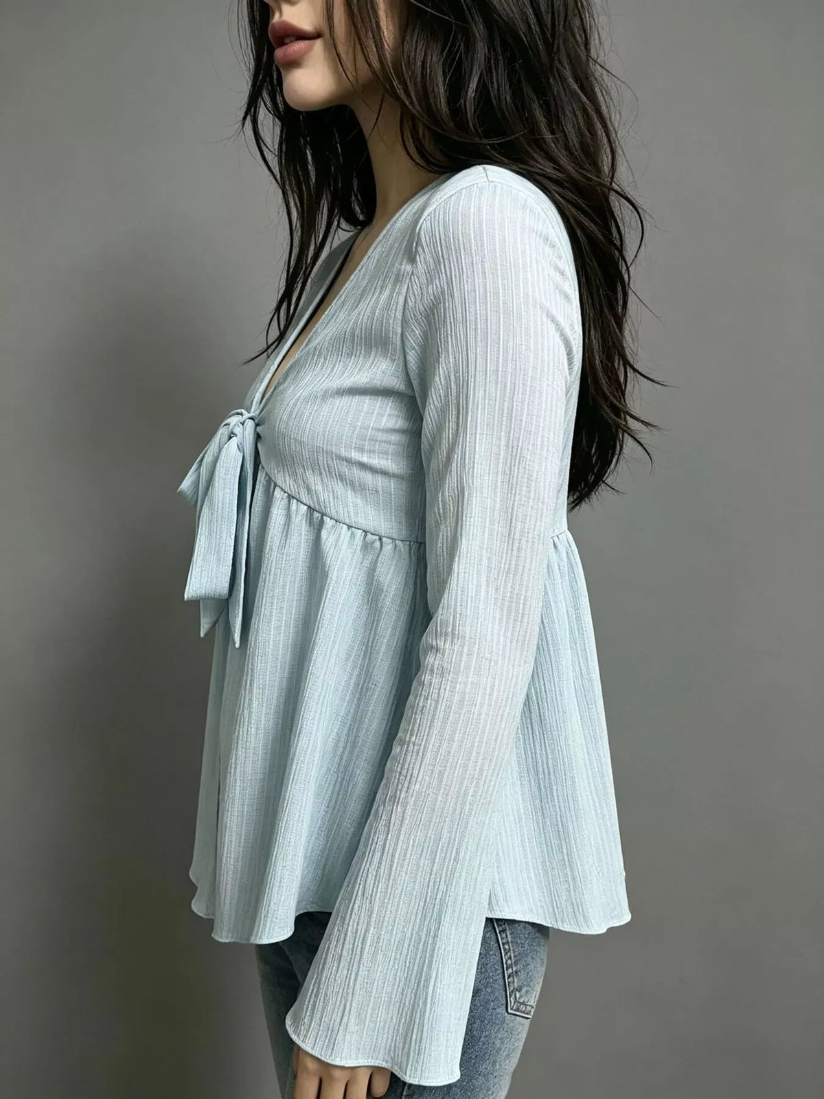 Tie-front Flare Sleeve Blouse (5)