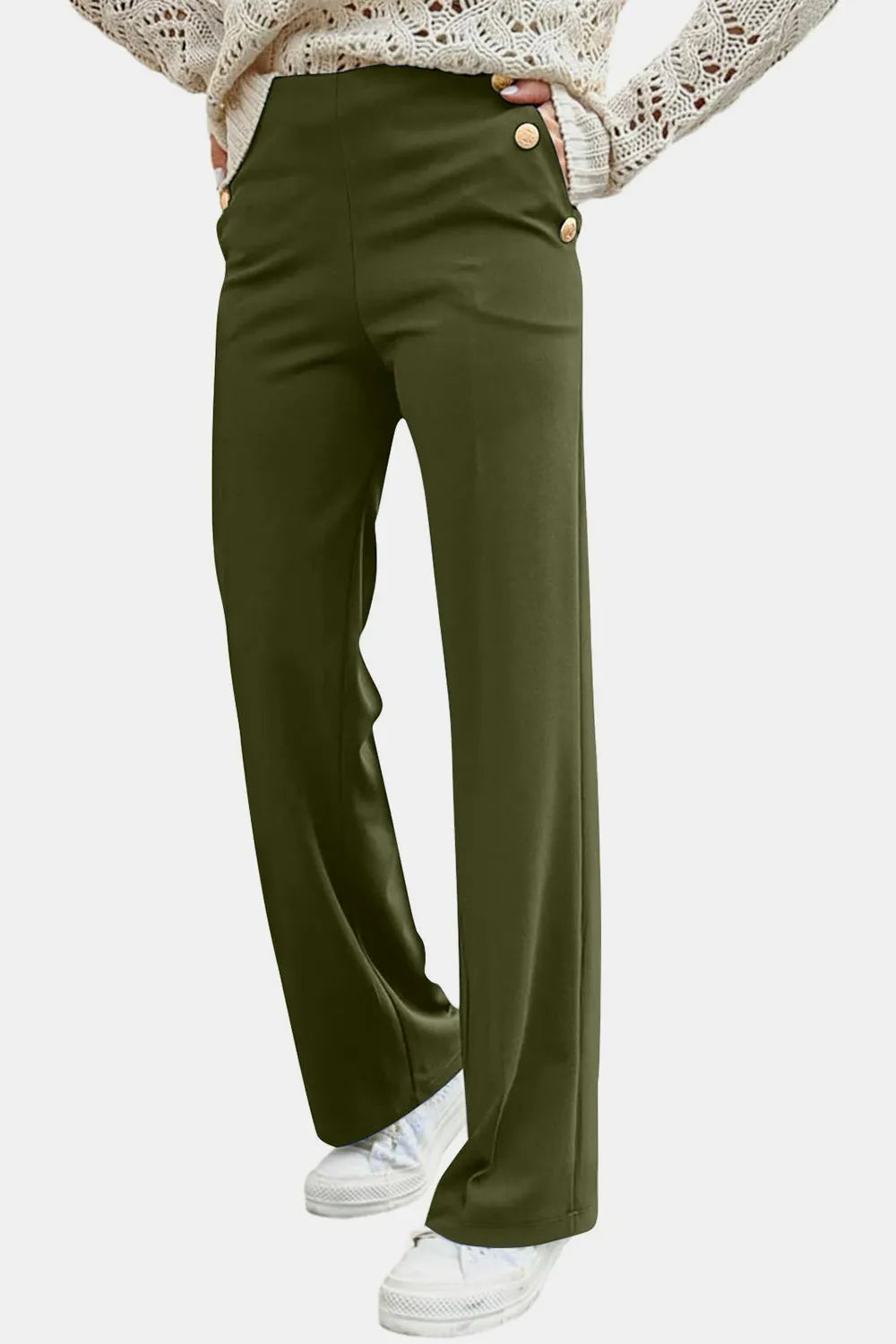 Decorative Button High Rise Pants (6)