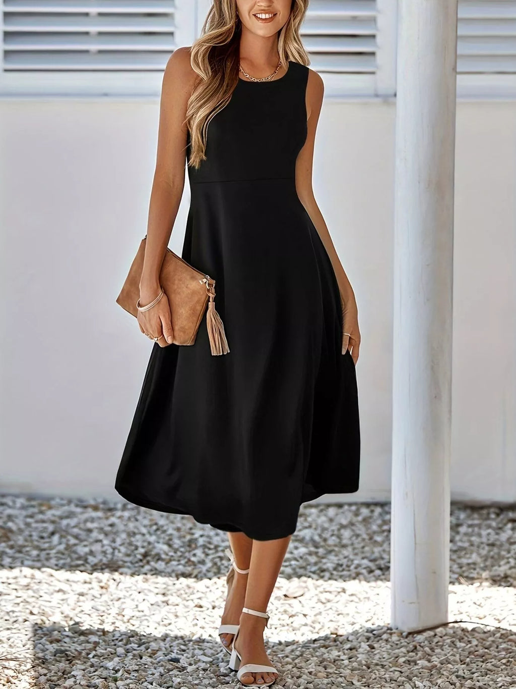 Sleeveless A-line Midi Dress (5)