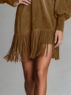 Fringed Lantern Sleeve Dress (7)