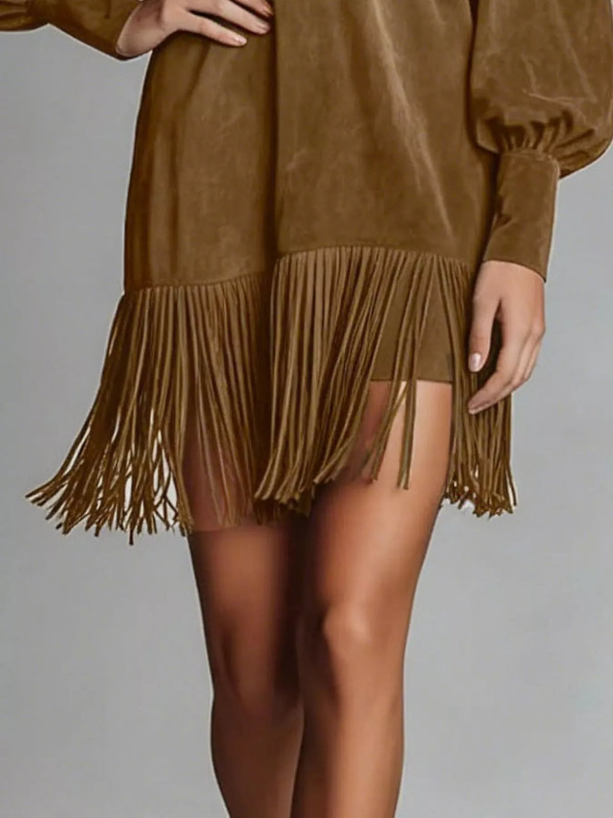Fringed Lantern Sleeve Dress (7)