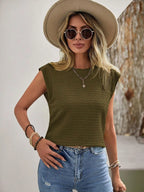 Textured Round Neck Cap Sleeve Top (18)