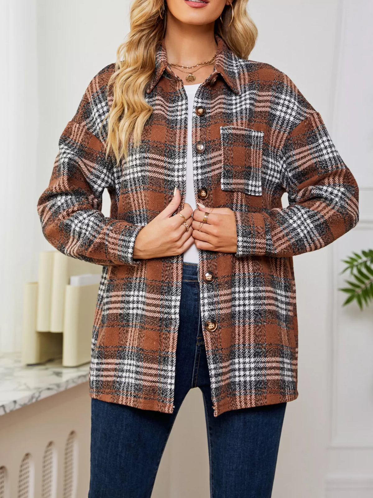 Plaid Button Up Long Sleeve Shacket (5)