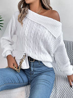 Off-shoulder Cable Knit Sweater (2)