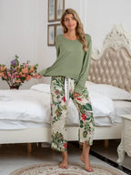 Round Neck Top Printed Pants Lounge Set (17)