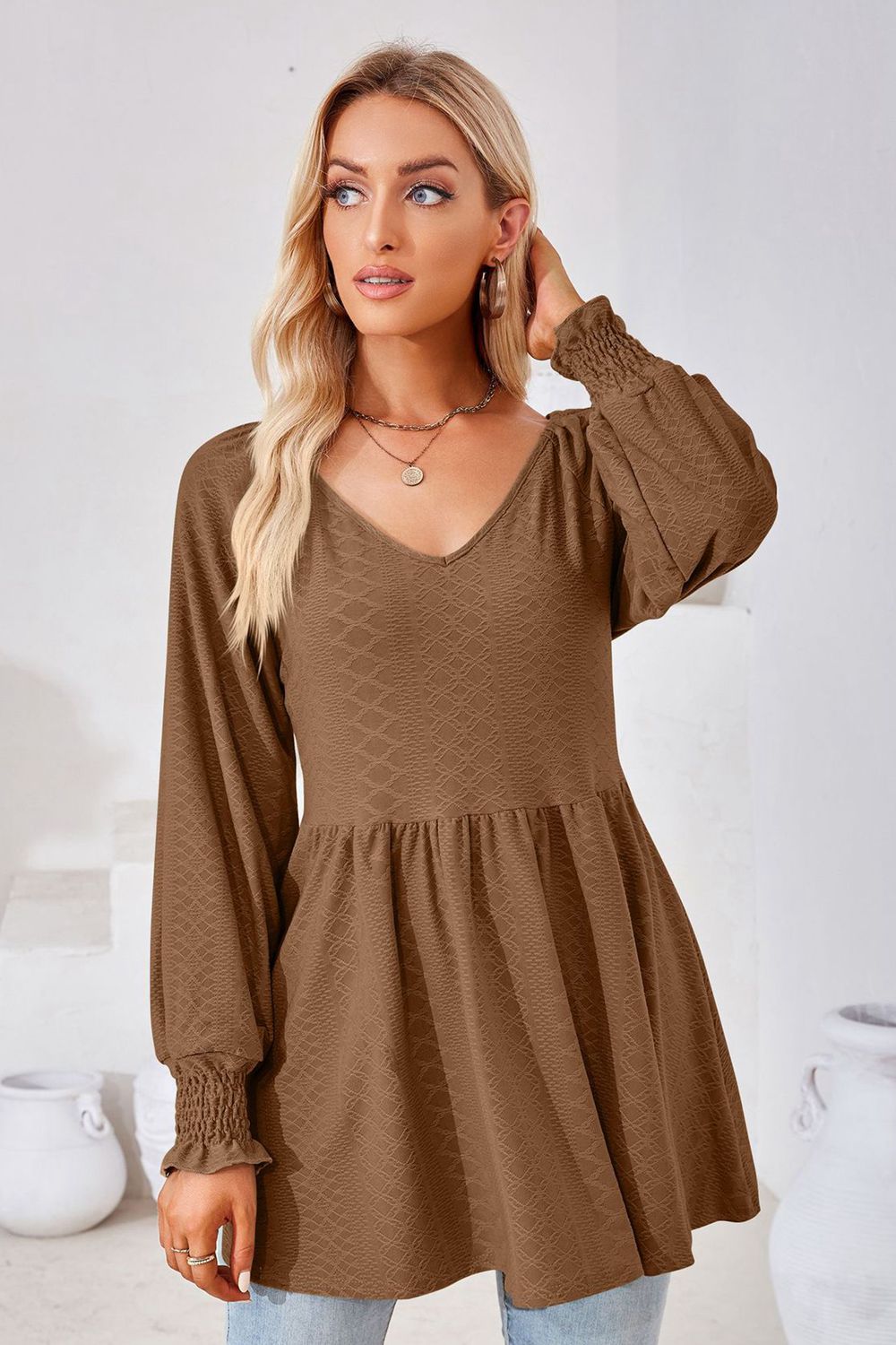 V-neck Lantern Sleeve Blouse (14)