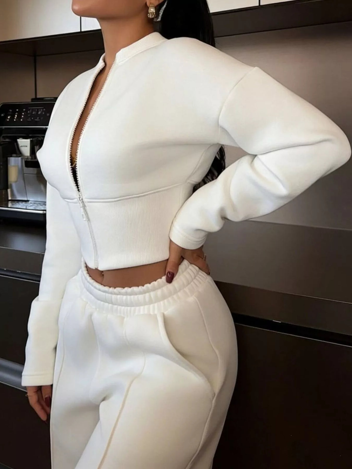 Zip-up Crop Jacket Wide-leg Pants Set (27)