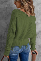 Full Size Raw Hem V-neck Sweater Plus (4)