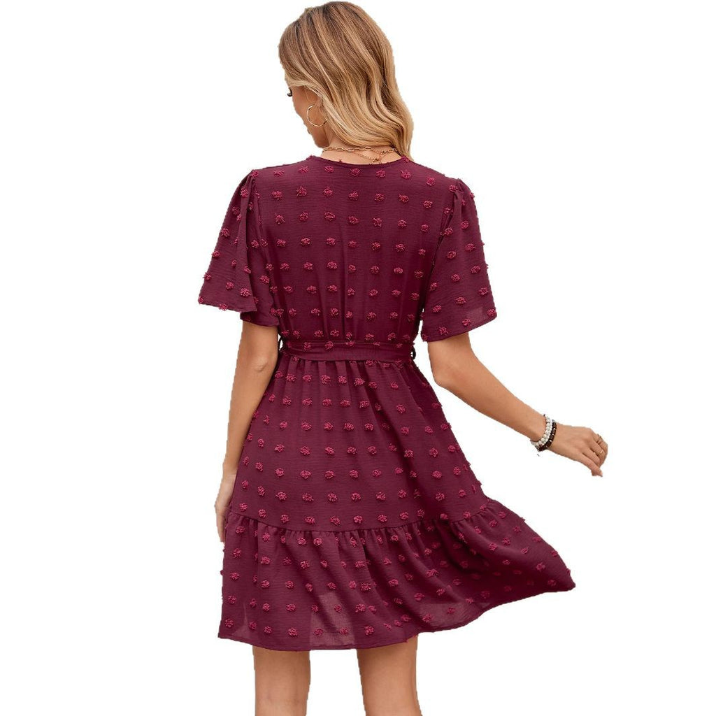 Solid Color V-neck Lace Dress photo 4