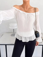 Off-shoulder Flounce Sleeve Chiffon Blouse (7)