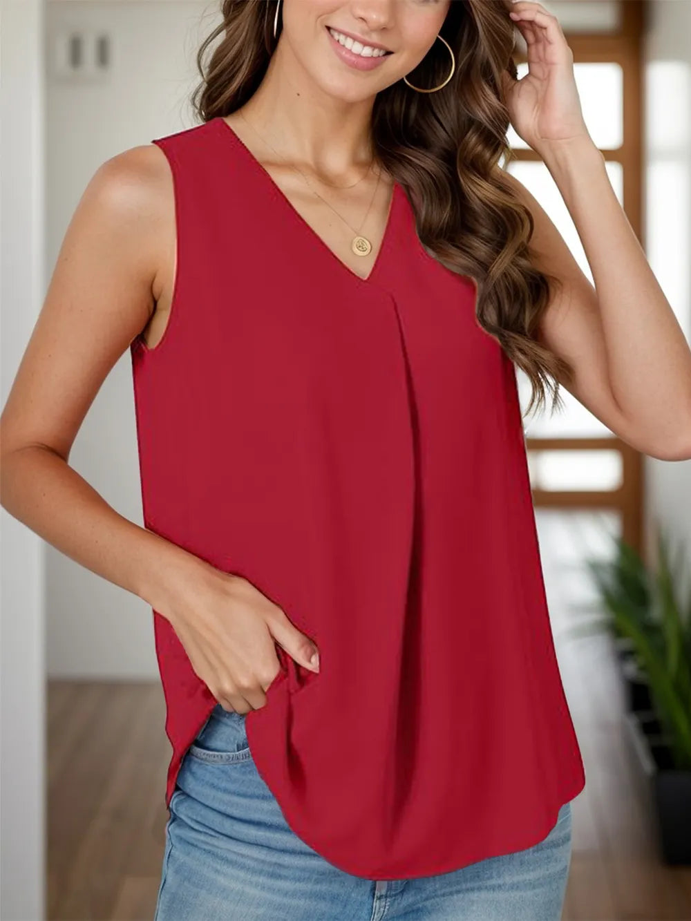 Full Size Ruched V-neck Tank (15)