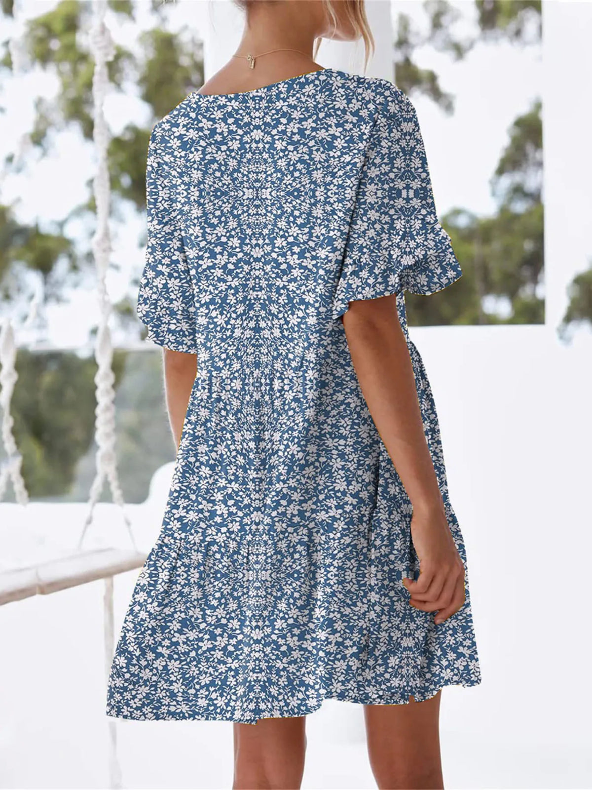 Polka Dot V-neck Short Sleeve Mini Dress (5)