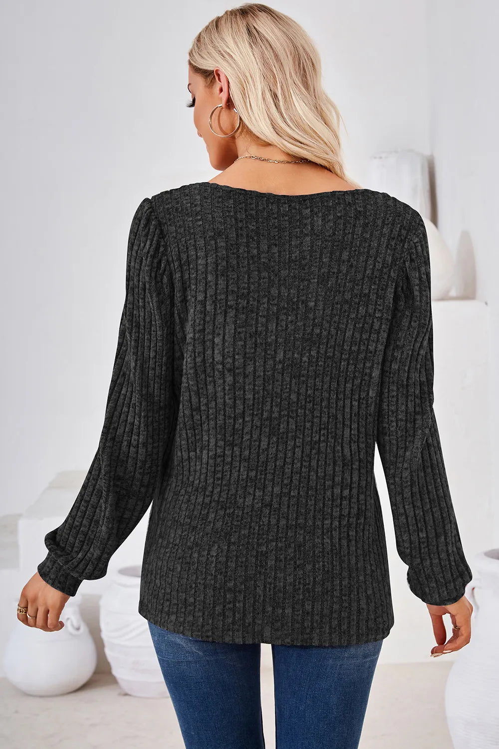 Ribbed Square Neck Long Sleeve T-shirt (8)