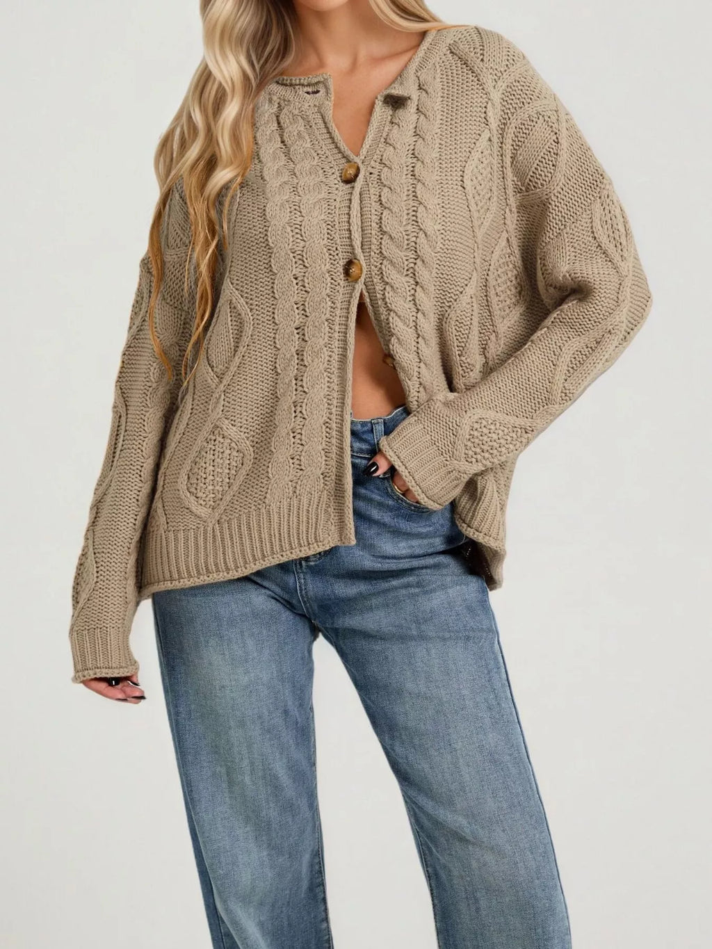 Cable-knit Button-down Cardigan (10)