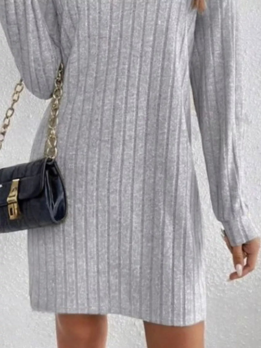 Casual Ribbed Turtleneck Long Sleeve Mini Dress (14)