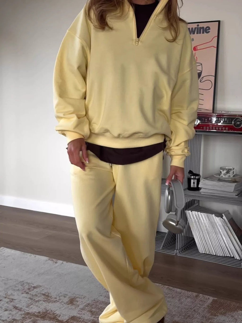 Quarter-zip Top Wide-leg Sweatpants Set (3)
