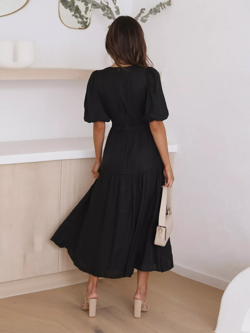 Tiered Puff Sleeve Midi Dress (19)