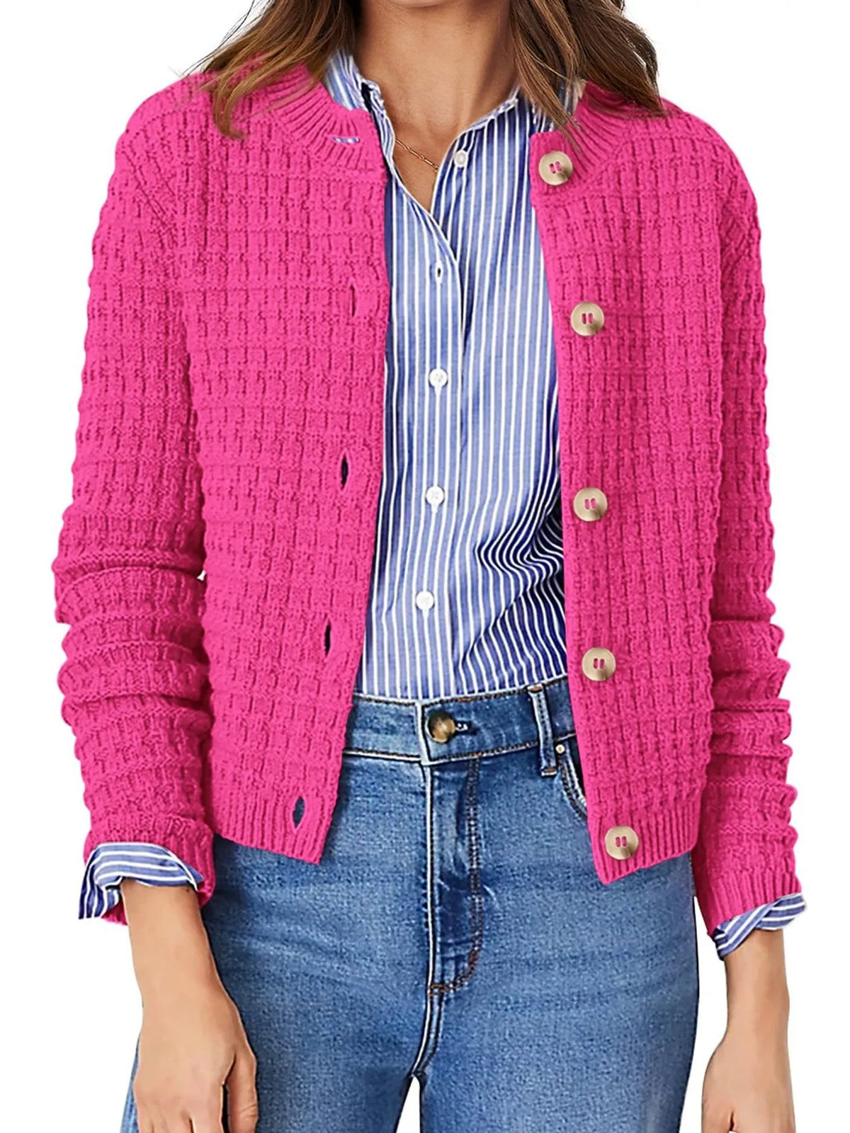 Textured Knit Button-front Cardigan (28)
