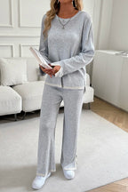 Contrast Trim Round Neck Top Pants Set (10)