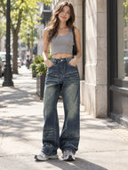 Distressed Cotton Jeans styled on a model