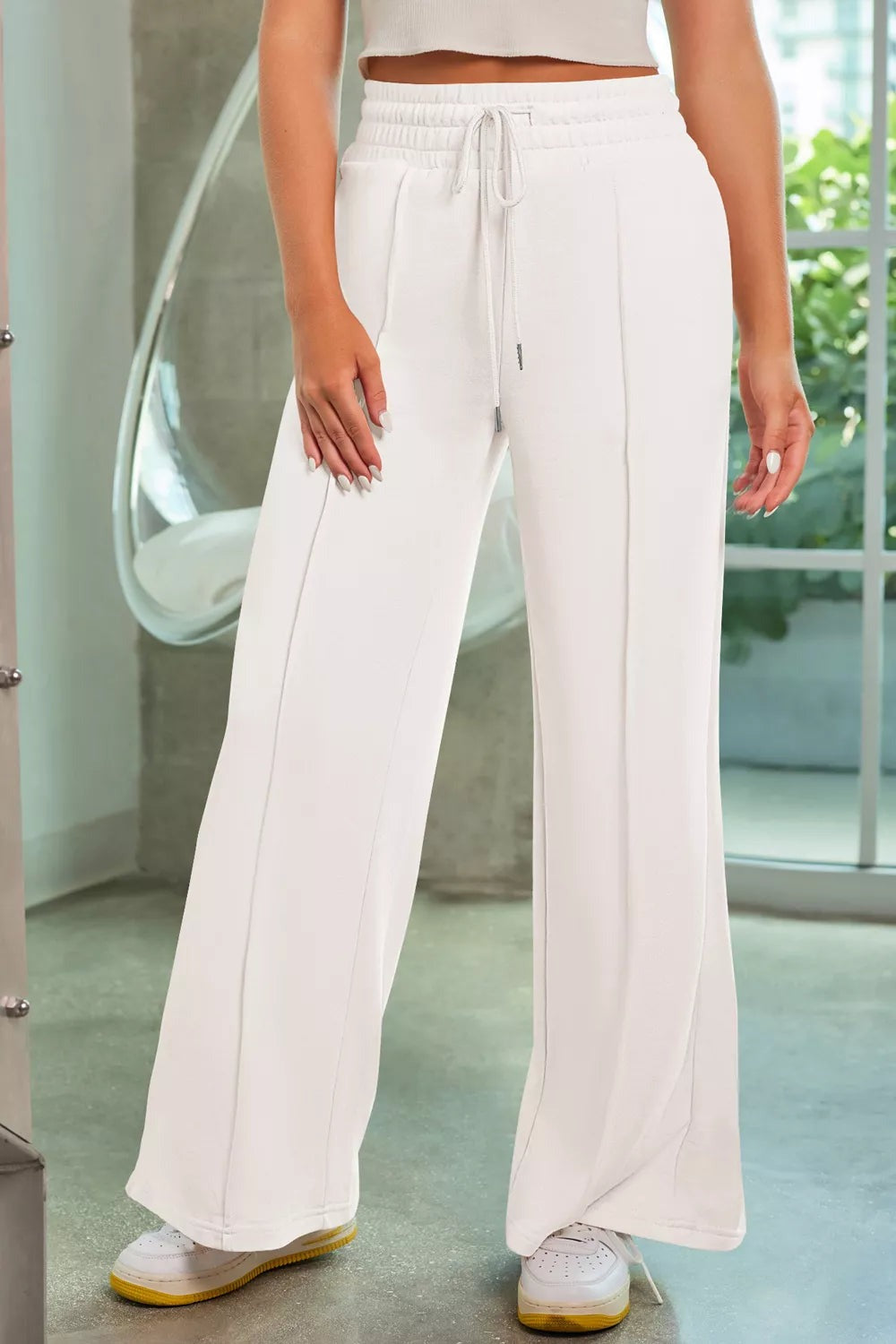 Drawstring Wide-Leg Pants with Pockets