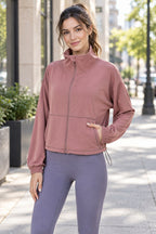 Drawstring Zip Up Dropped Shoulder Active Outerwear styled on a model