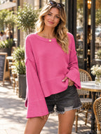 Dropped Shoulder Flare Sleeve Sweater styled on a model