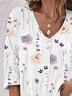 Floral Print V-neck Button-down Shirt (6)