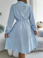Collared Neck Long Sleeve Dress Pockets (2)