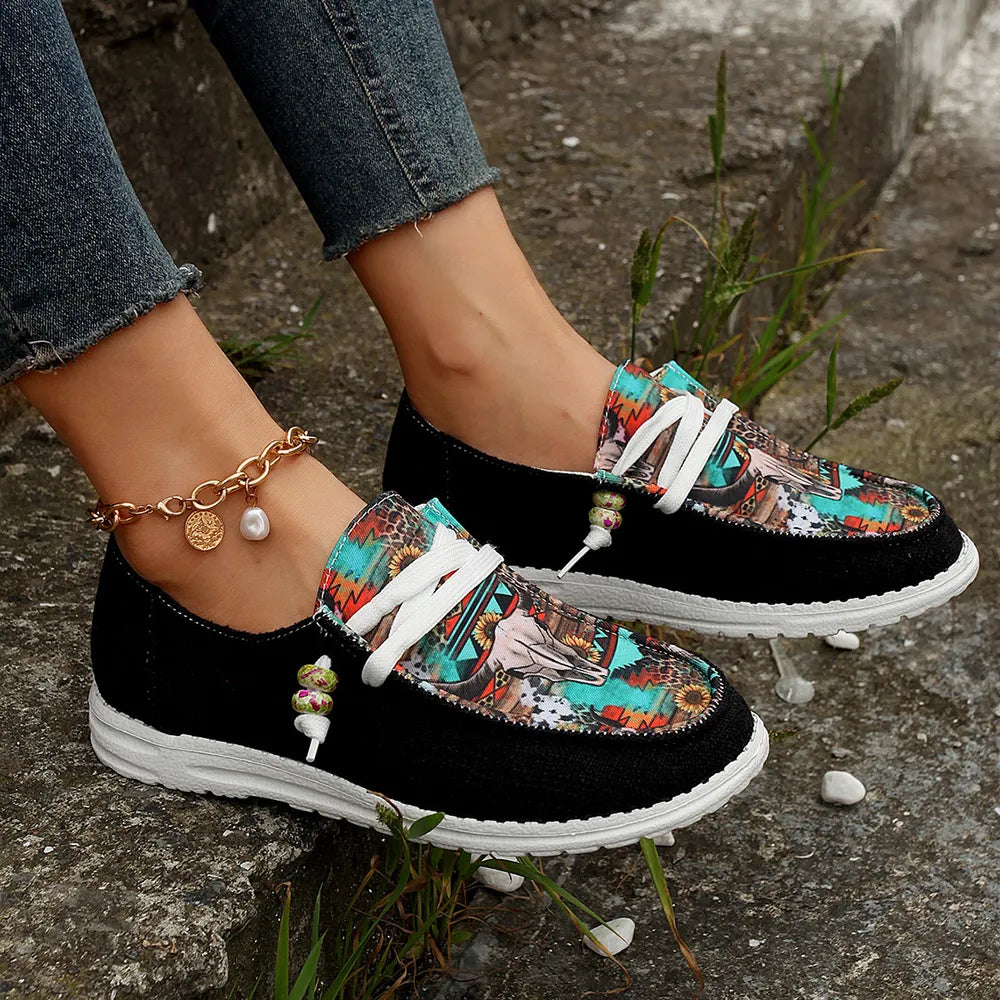 Geometric Round Toe Flat Slip-ons (4)