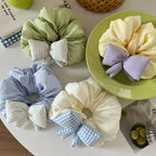 Cream-colored Polka-dot Plaid Bow Hair Tie Puffy photo 2