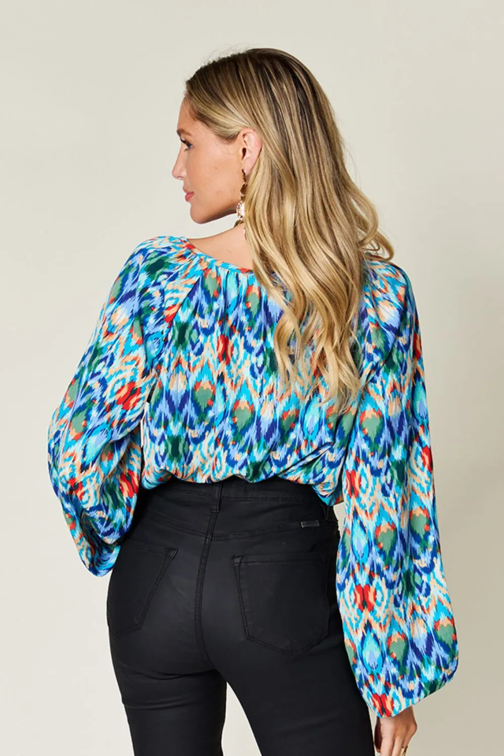 Full Size Printed Balloon Sleeve Blouse (4)