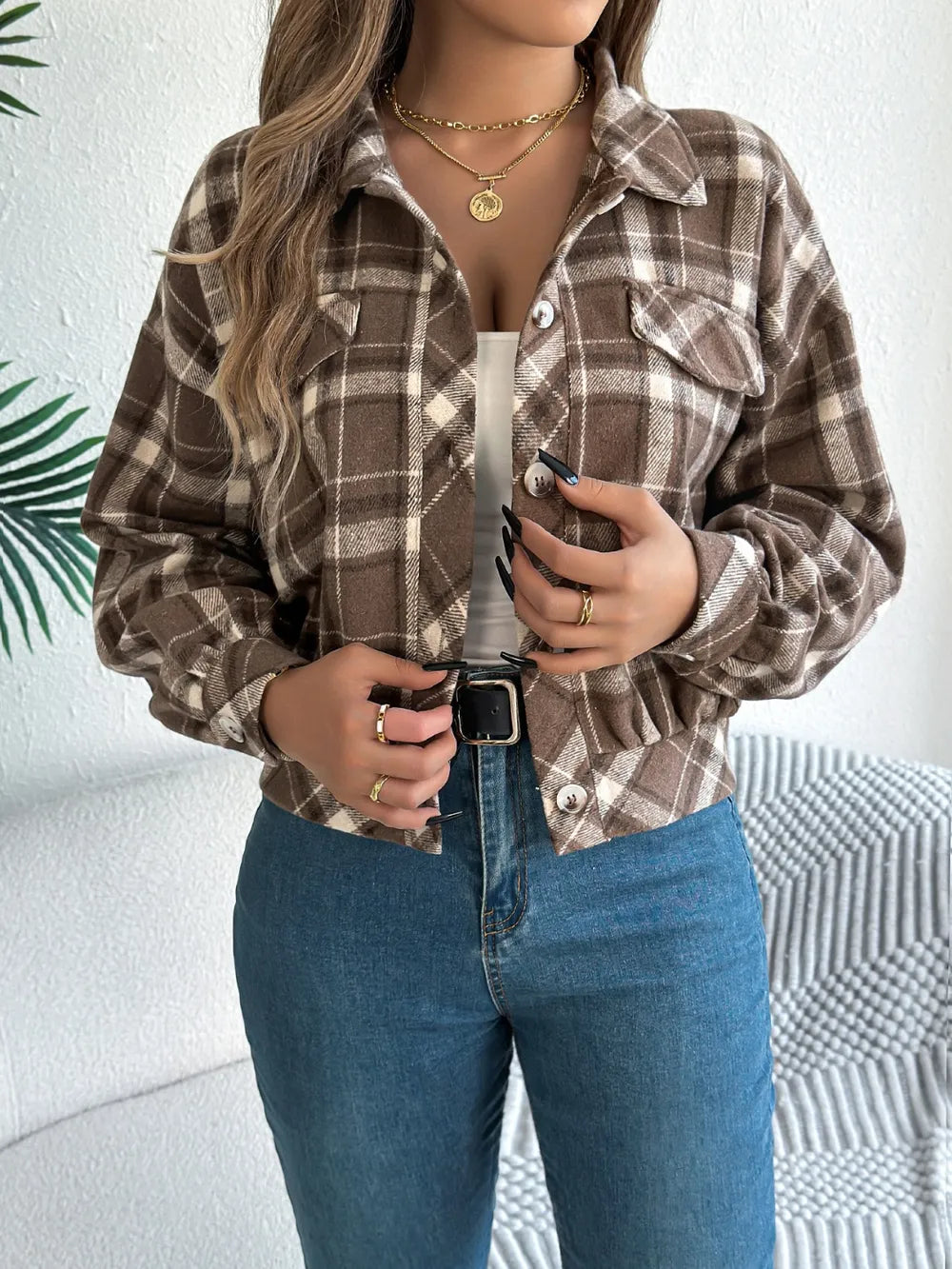 Plaid Button Up Long Sleeve Jacket (8)