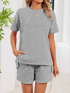Round Neck Short Sleeve T-shirt Shorts Set (3)