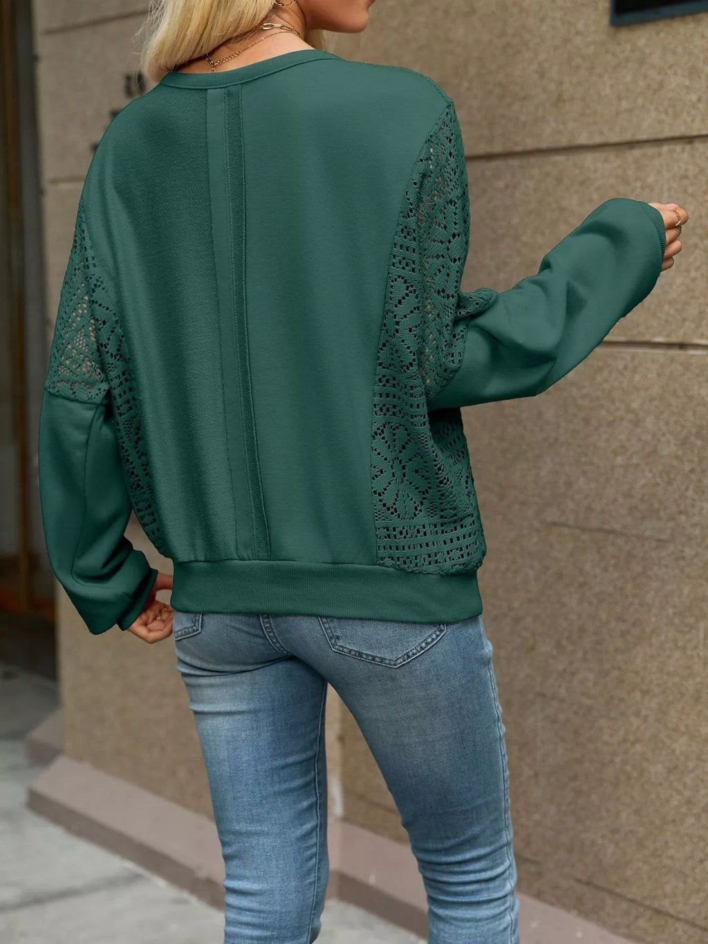 Lace Sleeve Crew Neck Sweatshirt (22)