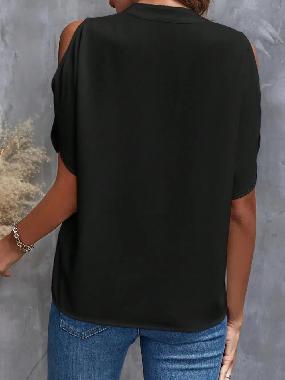 Notched Cold Shoulder Blouse (2)