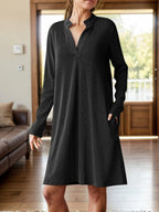 Notched Long Sleeve Mini Dress Pockets (18)