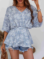 Printed V-neck Dolman Sleeve Blouse (11)