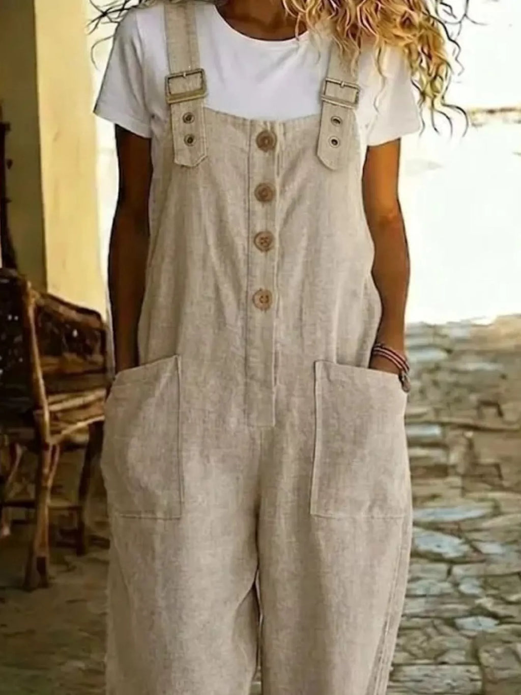 Casual Button Front Wide Leg Overalls (8)