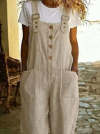 Casual Button Front Wide Leg Overalls (8)