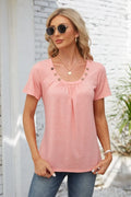 Decorative Button Scoop Neck T-shirt