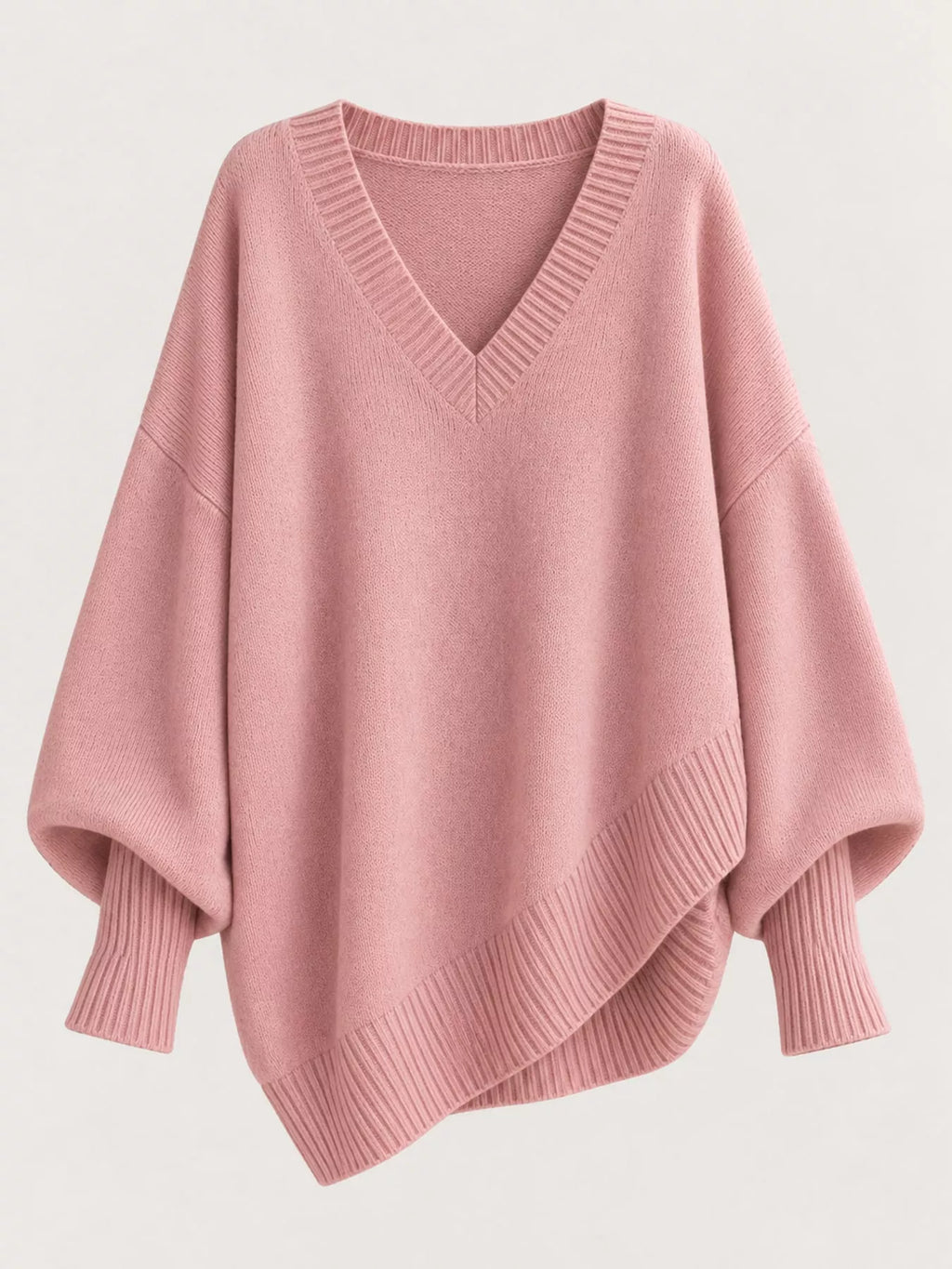 Full Size V-neck Oversized Batwing Sleeve Sweater Plus (33)