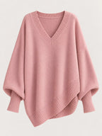 Full Size V-neck Oversized Batwing Sleeve Sweater Plus (33)