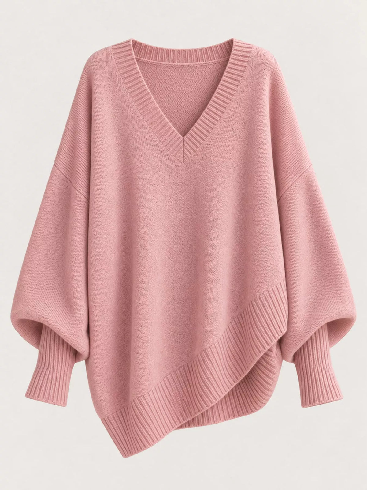 Full Size V-neck Oversized Batwing Sleeve Sweater Plus (33)
