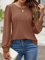 Eyelet Round Neck Long Sleeve Top (26)